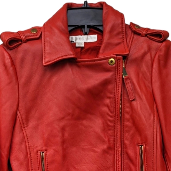 Boston Proper Moto Style Red Leather Jacket Sz S - Picture 9 of 13